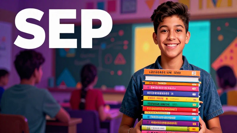 Estudiante sonriente con libros mexicanos vibrantes y dinámicos