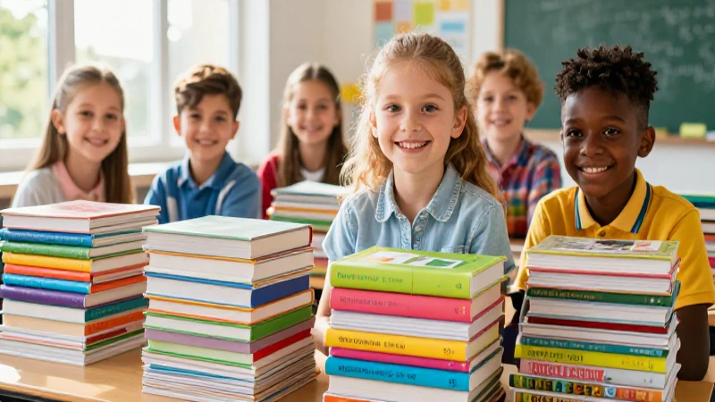 ¡Dona libros de texto en Madrid y ayuda a construir un futuro educado! 5 Niños felices, libros modernos y luz brillante