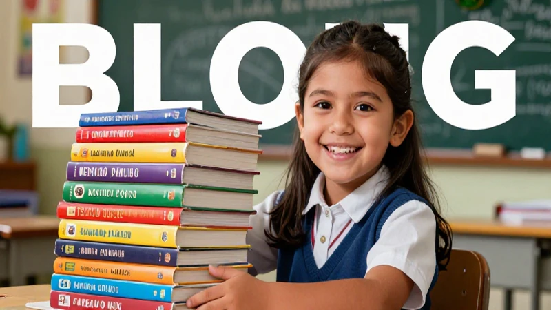 Libros escolares para primaria: alimenta el conocimiento de tus hijos 4 Niño alegre y libros vibrantes en blog profesional