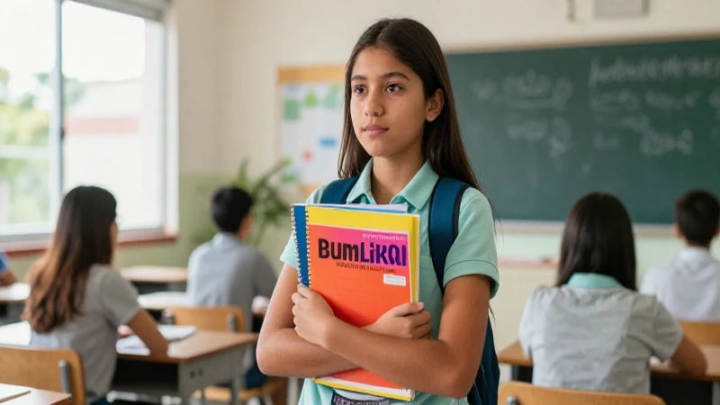 Estudiante entusiasta de México con libros vibrantes