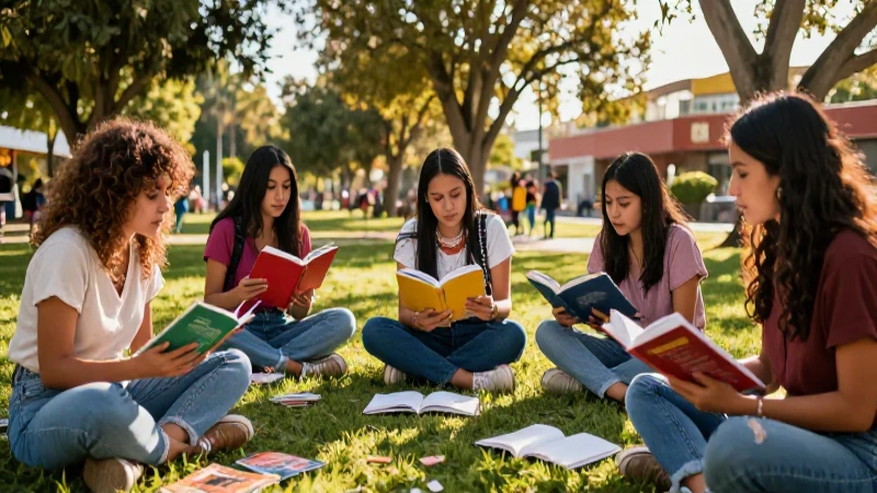 Libros gratis: Conoce las Conoce opciones para leer sin costo 5 Grupo diverso aprendiendo en un parque vibrante