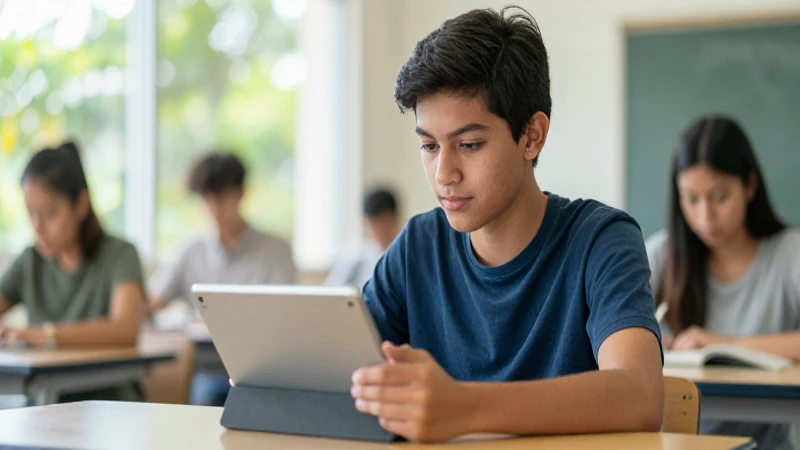 Joven estudiante mexicano con tablet moderna