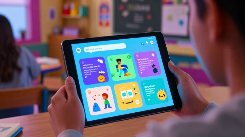 Estudiante digital aprende en vibrante aula