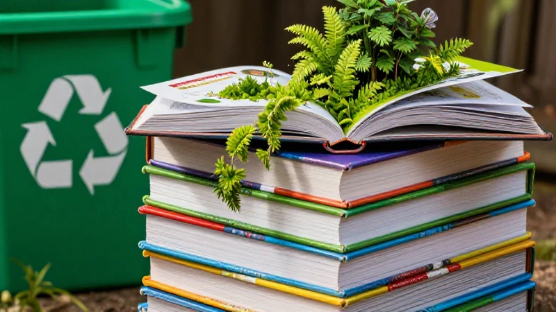 Libros educativos con naturaleza y reciclaje vibrante
