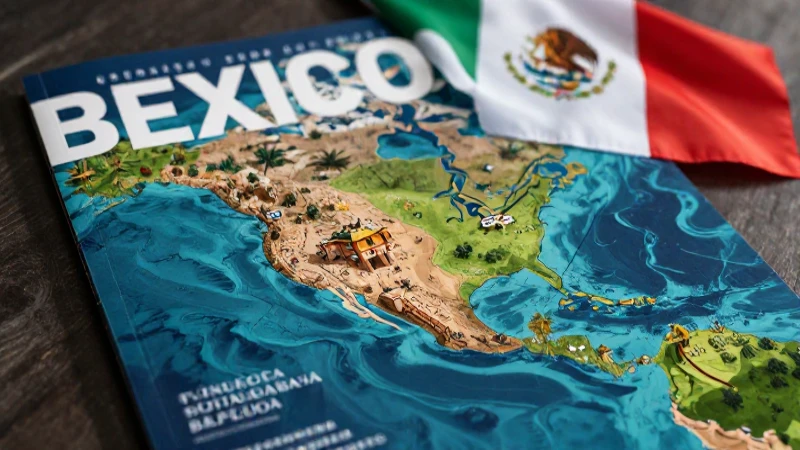 Paisajes mexicanos vibrantes, diseño editorial y geografía detallada