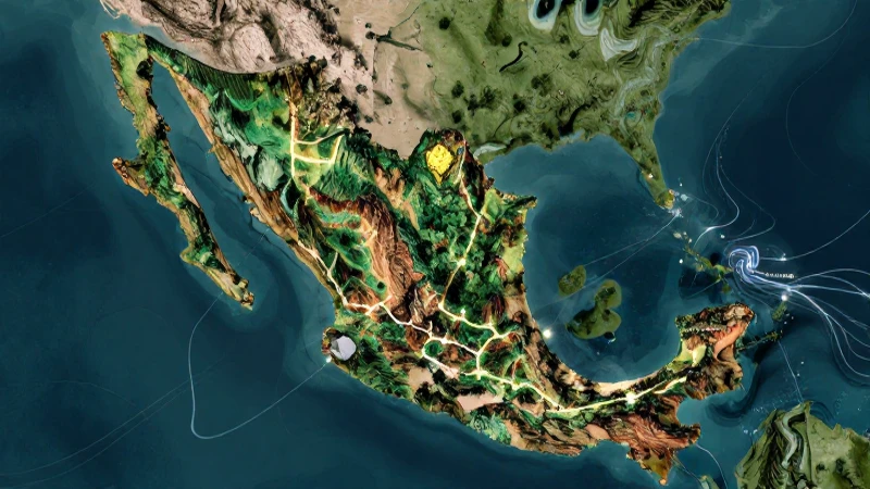 Mapa detallado de México con paisajes diversos