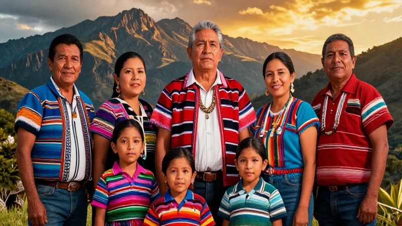 Familia mexicana tradicional en paisaje dramático