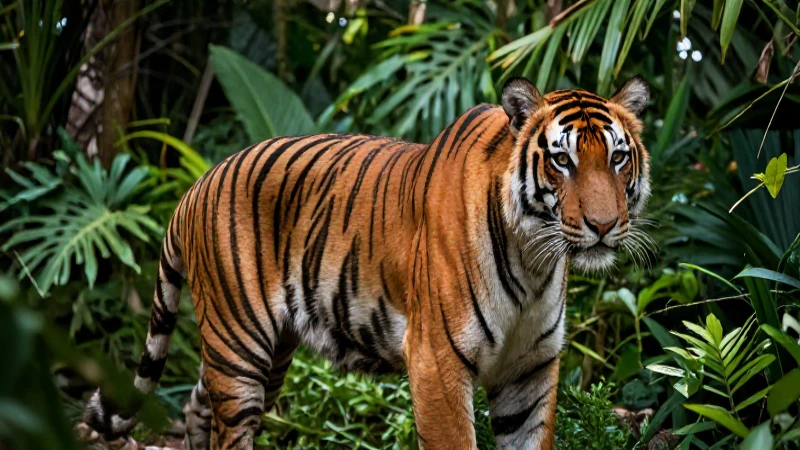 Tigre majestuoso en la selva vibrante