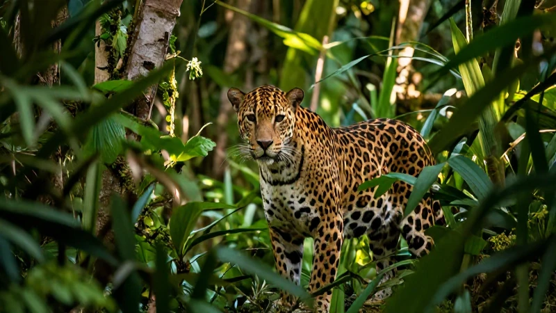 Jaguar real en la exuberante selva tropical latinoamericana