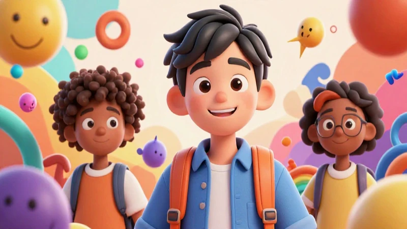 Estudiante sonriente en vibrante ilustración 3D educativa