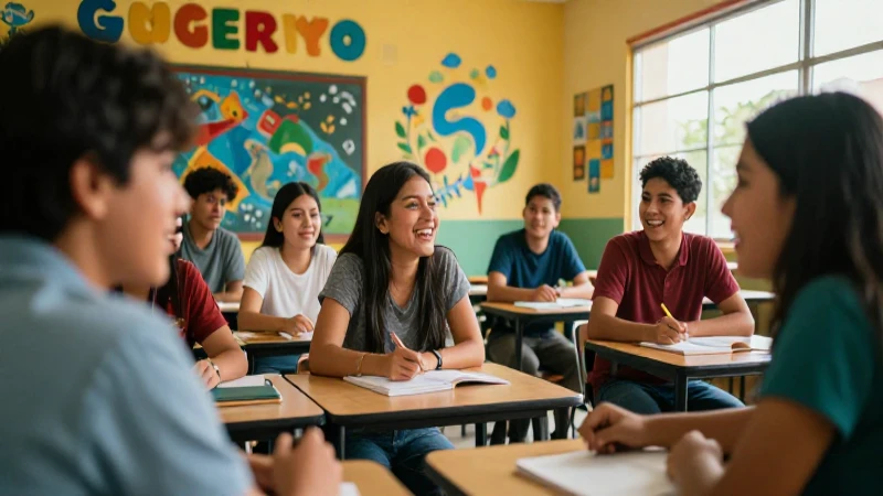 Estudiantes mexicanos alegres en aula vibrante