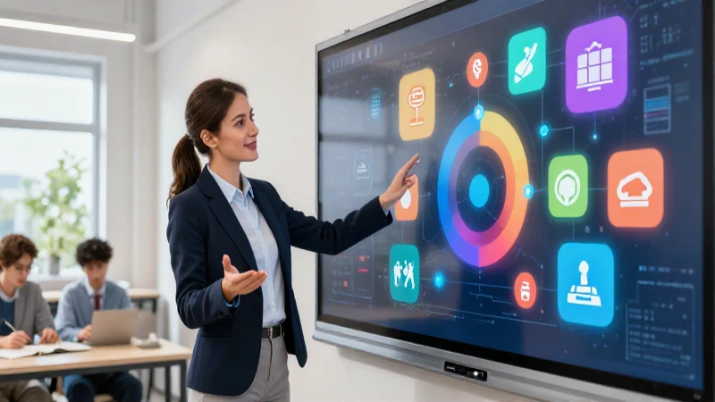 Profesor interactúa con tecnología holográfica educativa moderna