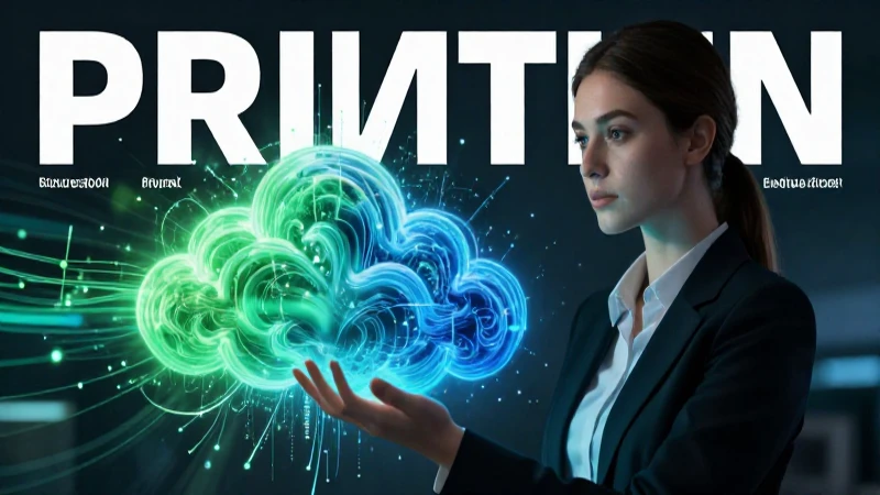 Mujer interactúa con nubes y datos digitales