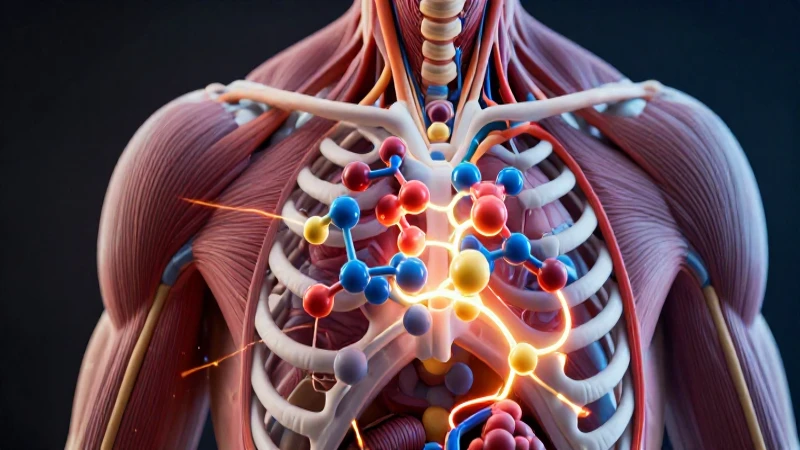 Drogas: Qué son, definición y concepto clave explicado 4 Anatomía humana detallada con cadenas moleculares brillantes