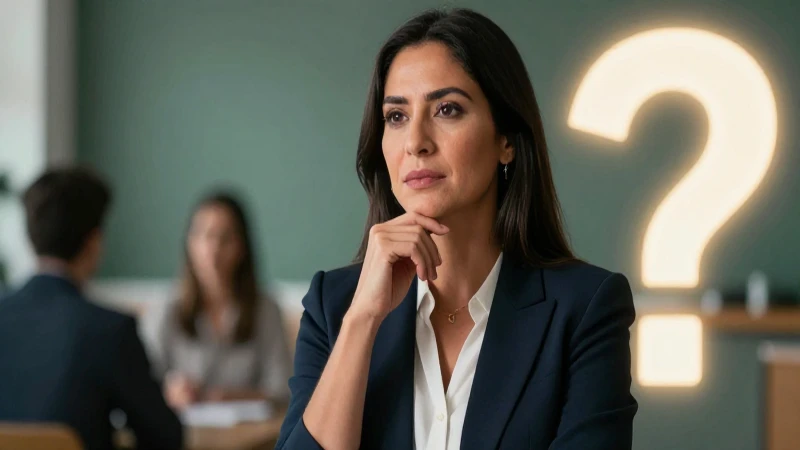 Educadora latina con expresión pensativa y estilo moderno