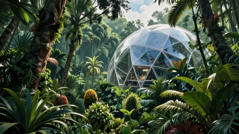 Cuáles son 15 ejemplos de ecosistemas artificiales y naturales 5 Selva tropical y biodomo futurista fusionados