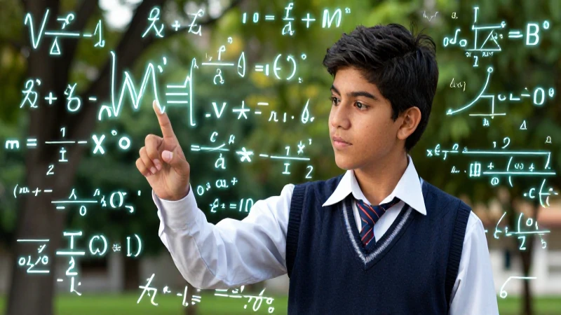 Joven mexicano con ecuaciones matemáticas vibrantes