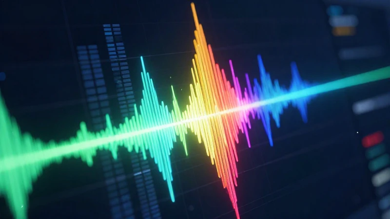 Visualización de audio vibrante con estética de revista