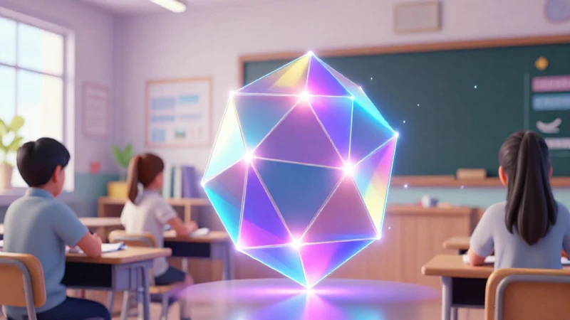 Aula moderna con poliedros geométricos brillantes
