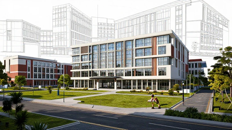 Render profesional de arquitectura universitaria moderna