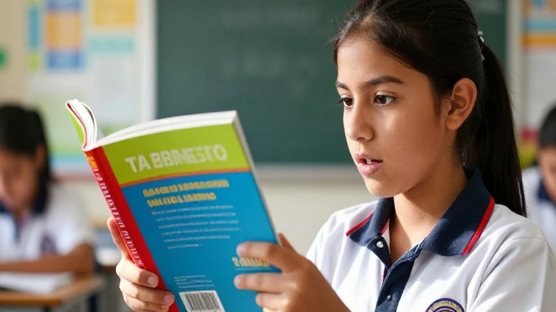 Estudiante mexicana en libro, luz y enfoque nítido