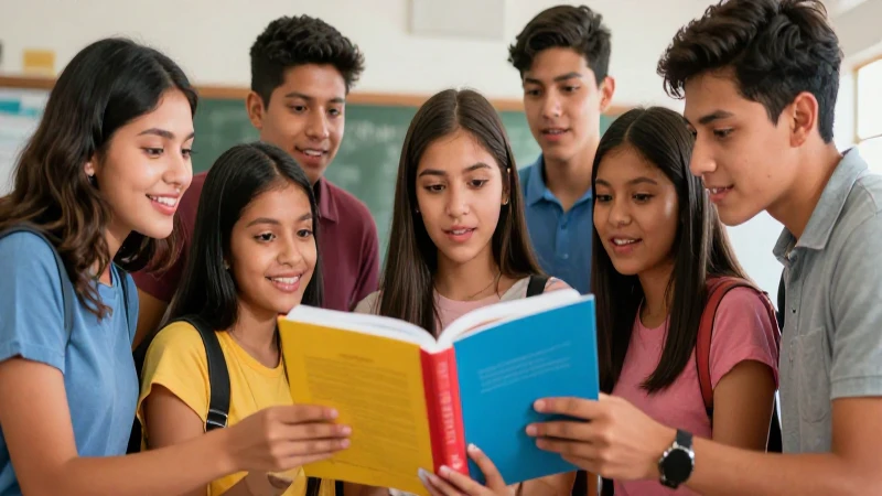 Estudiantes mexicanos entusiastas aprenden con libros modernos