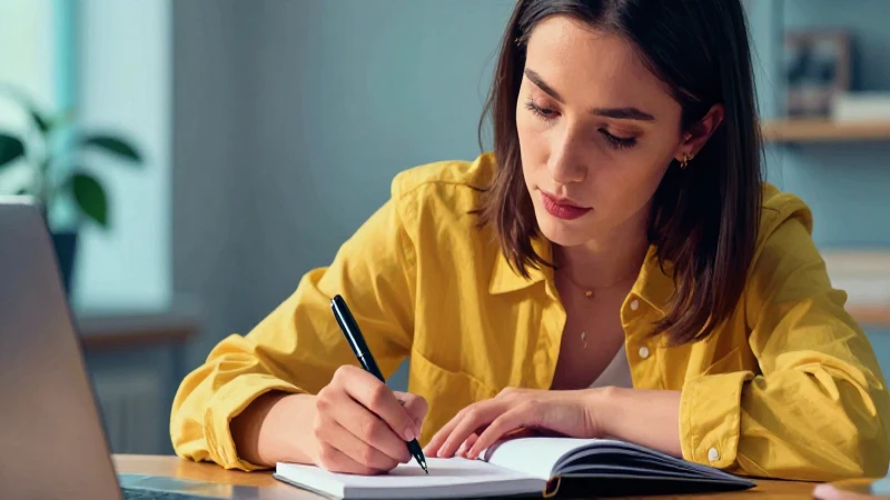 Editorial Cortos: 30 Ejemplos Impactantes y Efectivos 4 Educadora joven escribiendo con enfoque moderno
