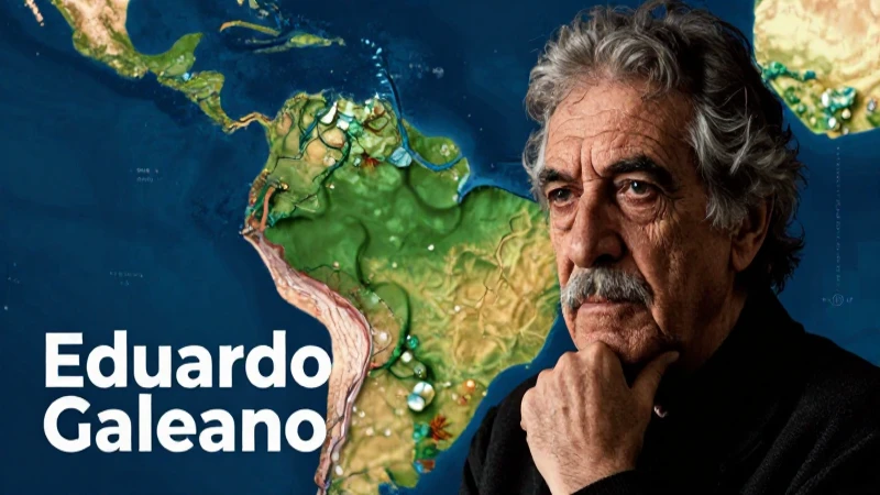 Eduardo Galeano: vida, legado y sus obras más destacadas 4 Retrato de Galeano sobre un mapa estilizado de América Latina