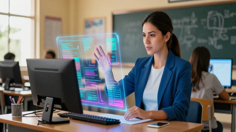 Profesor moderno con tecnología holográfica avanzada