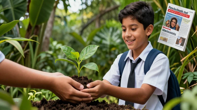 Estudiante feliz siembra un futuro verde