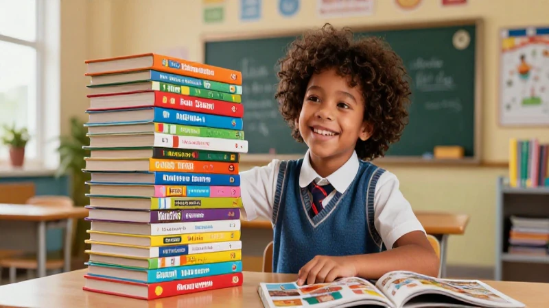 Estudiante feliz con libros vibrantes y estética moderna