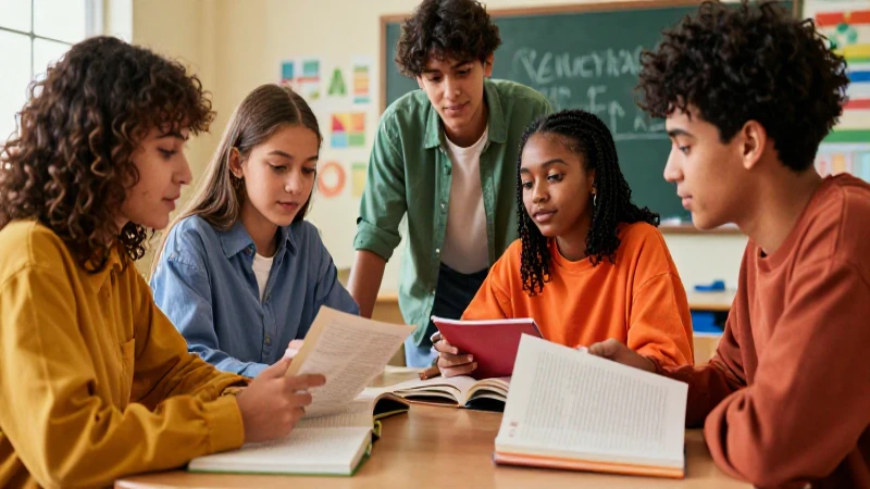 los mejores libros de texto para secundaria en BC: mejora la educación 4 Estudiantes colaboran en un dinámico ambiente educativo vibrante