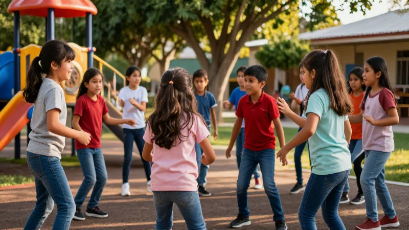Niños mexicanos felices juegan al aire libre