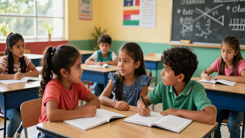 Niños aprenden en un aula mexicana moderna