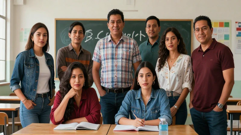 Profesores mexicanos modernos colaborando en un aula dinámica