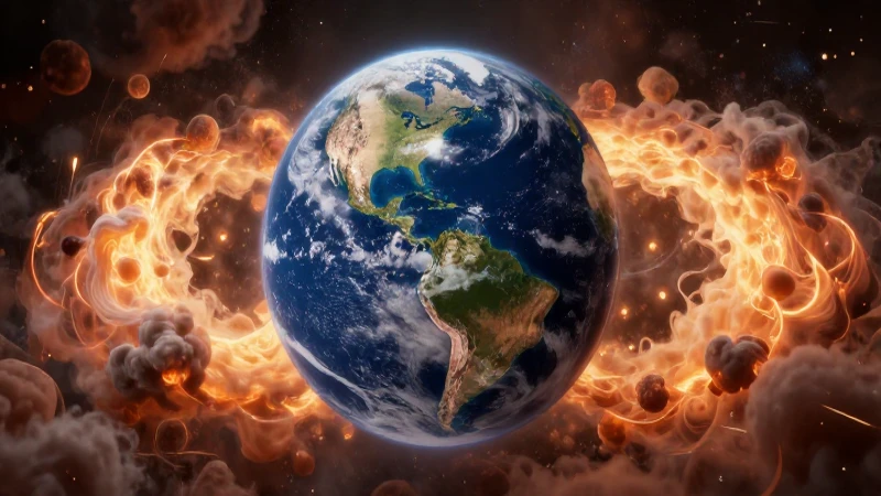 Tierra con densos gases atmosféricos en el espacio