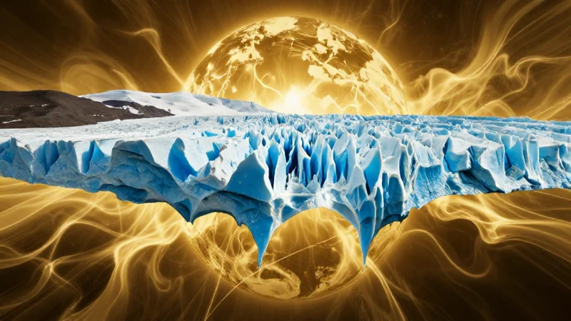 Glaciar azul que se derrite bajo un sol intenso