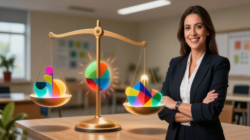 Educador mexicano y balanza abstracta geométrica brillante