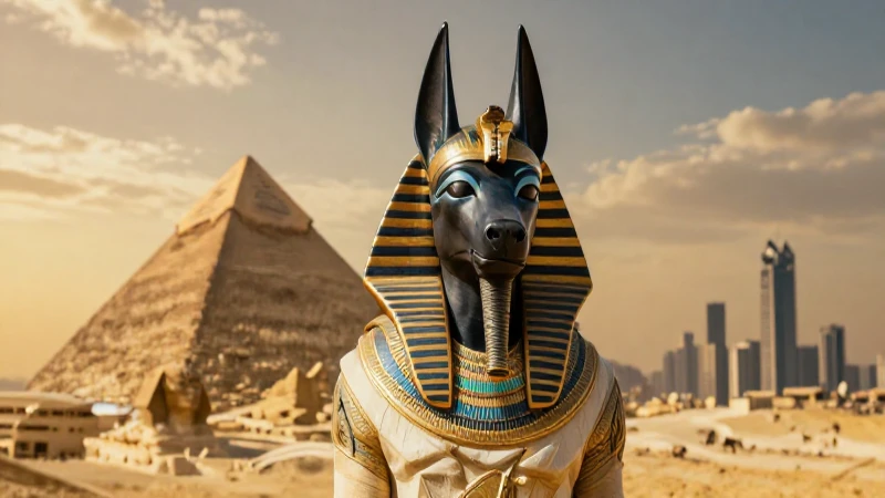 Anubis dinámico frente a Cairo moderno