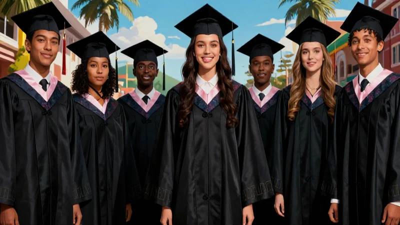 Egresos: Definición y concepto esenciales explicados 6 Jóvenes felices celebran su graduación en un vibrante viaje