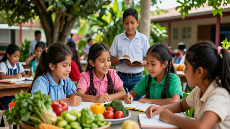 Nueva escuela mexicana: eje de vida saludable y educación de calidad 3 Niños mexicanos aprendiendo en entorno vibrante