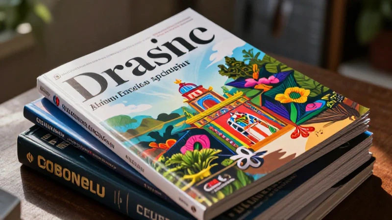 Revista educativa pulida con libros, luz vibrante y enfoque profesional