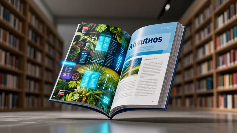 Biblioteca minimalista con datos luminosos y académicos