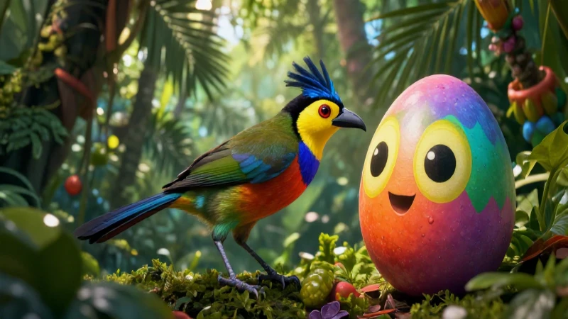 Aprende sobre animales ovíparos y su Conoce ciclo reproductive 4 Pájaro tropical vibrante con huevo en la jungla