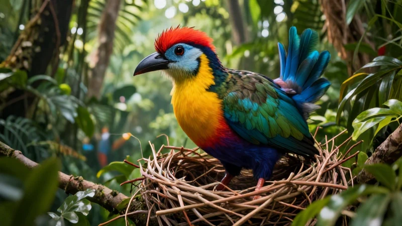 Aprende sobre animales ovíparos y su Conoce ciclo reproductive 3 Bird tropical colorido en nido de jungla