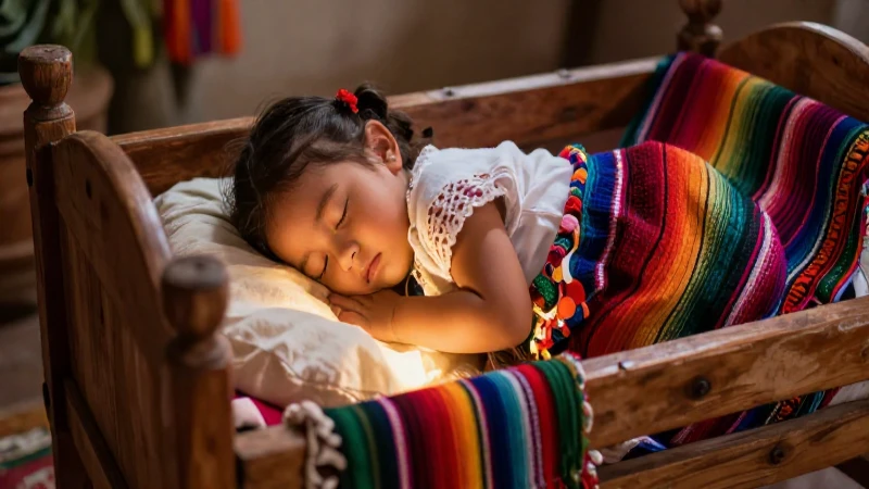 Niño mexicano durmiendo en cuna con ambiente cálido