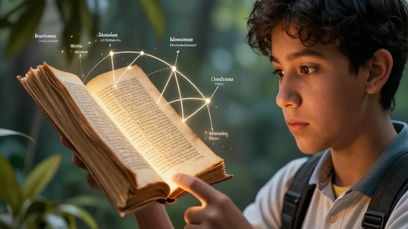 Ejemplo de biografía: Tipos y qué se narra en ellas 5 Estudiante enfocado con manuscrito flotante en portada educativa