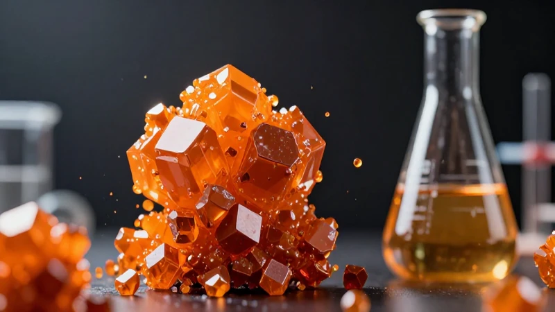 Ejemplo de compuestos químicos: 20 ejemplos destacados 12 Cristales naranjas en matraz, estética académica profesional