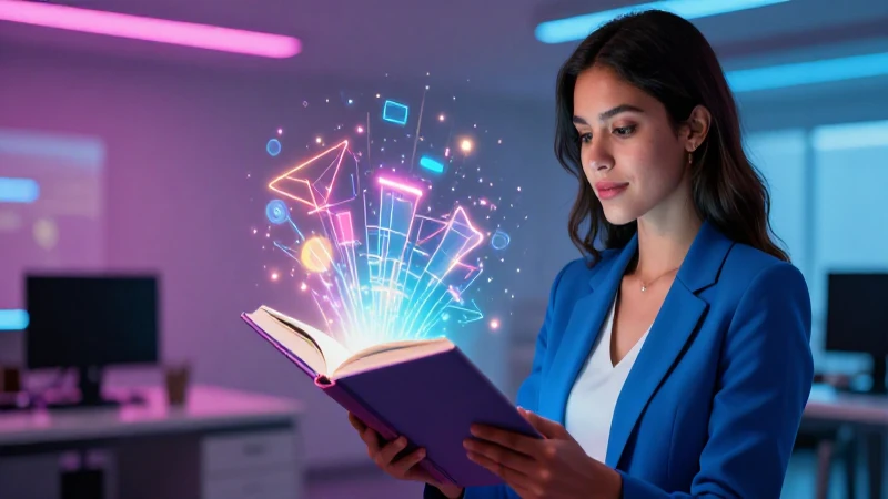 Mujer mexicana académica con libro iluminado