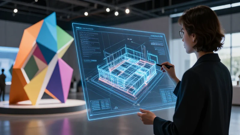 Profesional presenta planos holográficos arquitectónicos